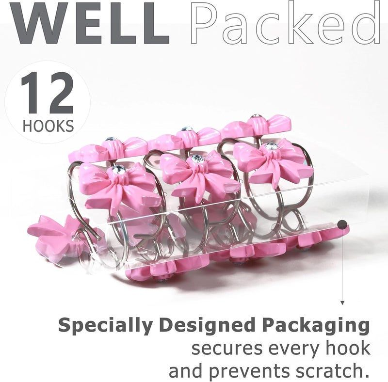 Popkozzi Pink Decorative Shower Curtain Hooks: Cute Bow Knot Shaped Rustproof Stainless Steel Shower Curtain Rings for Holiday Bathroom Décor - Chic Coquette Bathroom Accessories & Gift Set for Girls Kids - Image 4